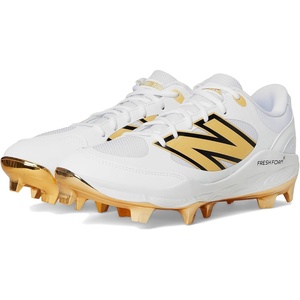 New Balance Men’s Fresh Foam 3000 V7 Molded Baseball Shoe(White/Metallic Gold)