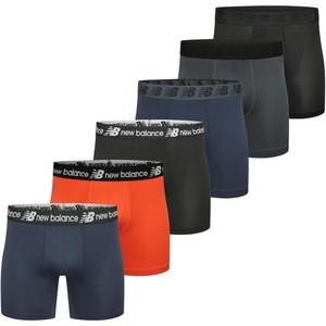 New Balance Men’s Performance Boxer Briefs, Moisture Wicking Lightweight Breathable Underwear, Tagless (6 Pack)(Black/Navy/Orange/Black/Navy/Arctic)