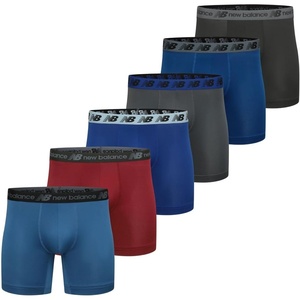 New Balance Men’s Performance Boxer Briefs, Moisture Wicking Lightweight Breathable Underwear, Tagless (6 Pack)(Black/Team Royal/Mercury Red/ Dark Grey/Blue Agate/Indigo)