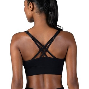 New Balance Seamless Sports Bra for Women, Strappy Medium Support, Yoga Athletic Moisture-Wicking Bra, Sostén Deportivo(Black)