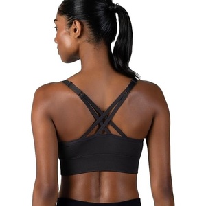 New Balance Seamless Sports Bra for Women, Strappy Medium Support, Yoga Athletic Moisture-Wicking Bra, Sostén Deportivo(Black Cement)