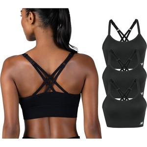 New Balance Women’s Seamless Strappy Sports Bra 3 Pack – Wirefree Athletic Bralette for Yoga, Training, and Comfort Wear(Black)