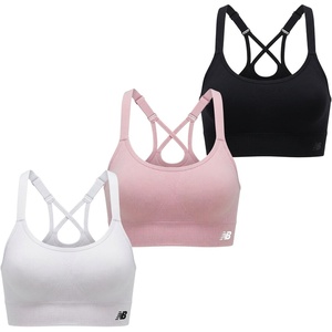 New Balance Women’s Seamless Strappy Sports Bra 3 Pack – Wirefree Athletic Bralette for Yoga, Training, and Comfort Wear(White/Black/Pink)