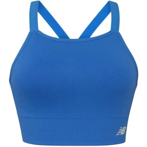 New Balance Womens Seamless Wirefree, Strappy Longline High-Neck Sports Bra with Removable Pads, Electric Blue, X- Large