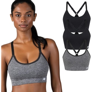 New Balance Women’s Sports Bras 3 Pack, Seamless Cami, Removable Pads, Medium Impact Gym Sports Bra for Women, Workout Set(Heather/Black/Black)