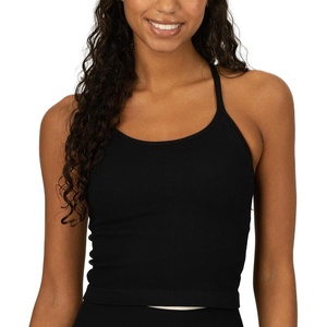 New Balance Women’s Yoga Back Crop Top with Built-in Sports Bra, Cami Top for Running, Workouts, Activewear for Women(Black)
