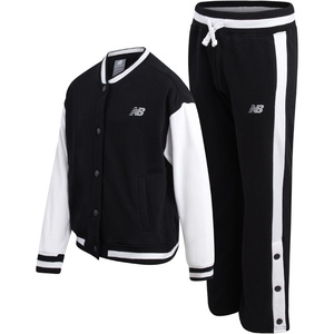 New Balance Girls Sweatsuit Set – 2 Piece Long Sleeve Fleece Baseball Jacket and Jogger Sweatpants Girls Athletic Sets (7-16)(Black)