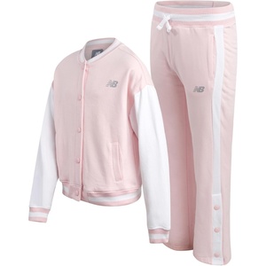 New Balance Girls Sweatsuit Set – 2 Piece Long Sleeve Fleece Baseball Jacket and Jogger Sweatpants Girls Athletic Sets (7-16)(Rose Sugar)
