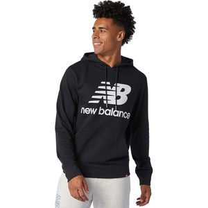 New Balance mens Nb Essentials Stacked Logo Pullover Hoodie(Black)